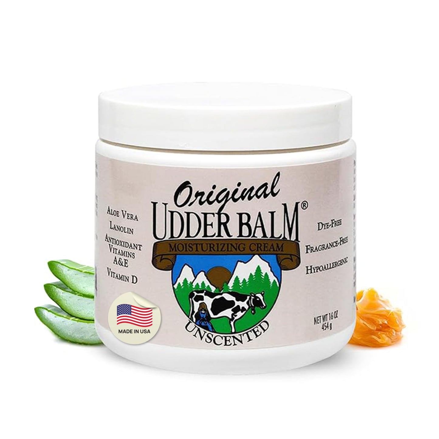 Original Udder Balm Unscented Jar - Made in USA - Hypoallergenic, Dry Skin Relief for Hands, Feet & Face, Moisturizer for Sensit