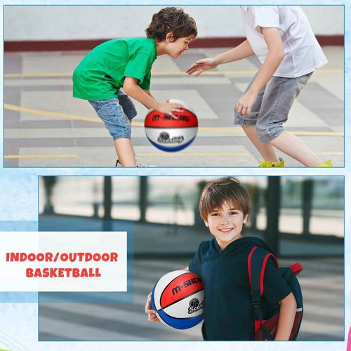 Jenaai 12 Pieces Rubber Basketballs Bulk Official Size 5 (27.5") Kids Youth Basketball Outdoor with Pump for Training and Play Teen Boys and Girls Gifts(Blue White Red)