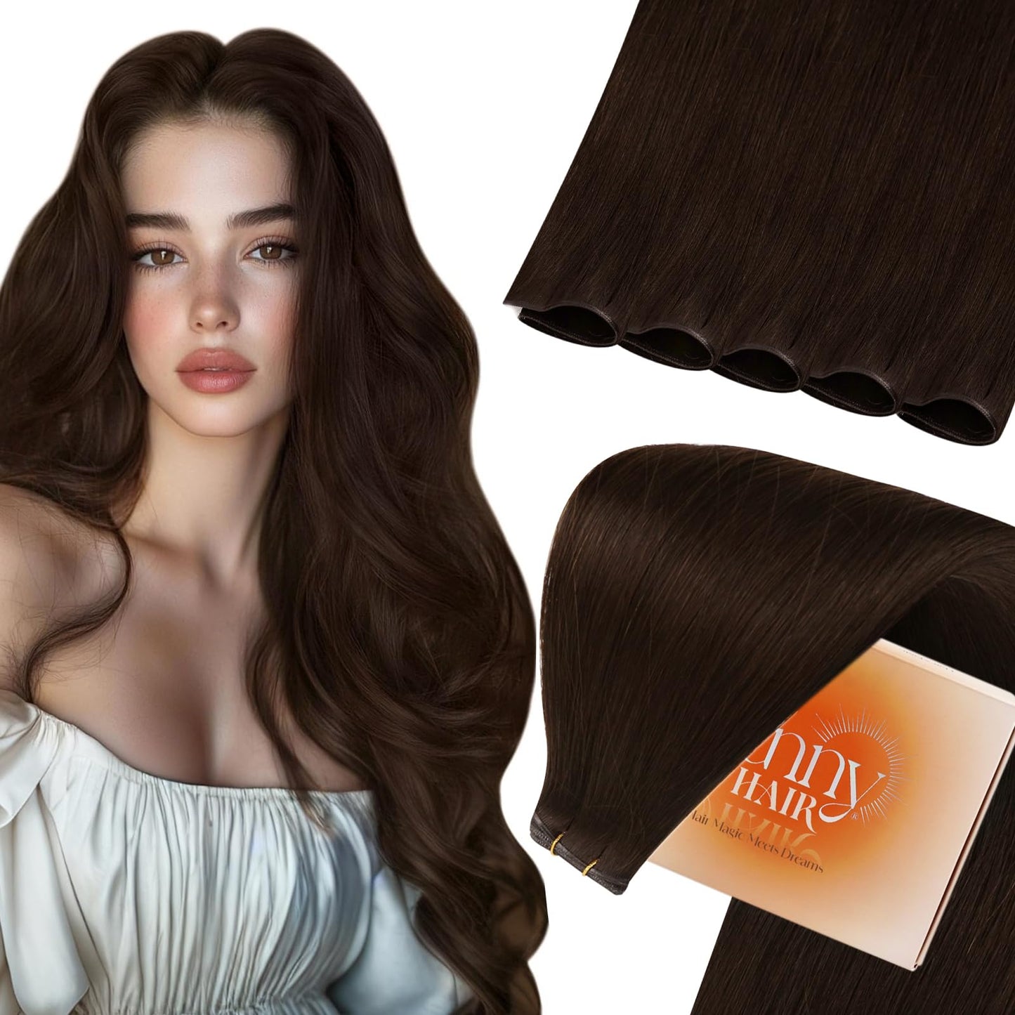 Sunny Hair Genius Weft Extensions Human Hair 24 Inch Genius Weft Hair Extensions Real Human Hair Brown Hand Tied Sew In Hair Ext