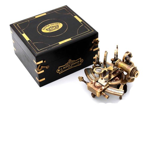 Handmade Astrolabe Brass Sextant inbuild Compass with Hardwood Box.
