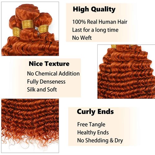 Habiliana Bundles Human Hair 20 22 24 Inch Deep Wave Orange Ginger Bundles 11A Unprocessed Brazilian Virgin Quick Weave Hair Extensions for Black Women