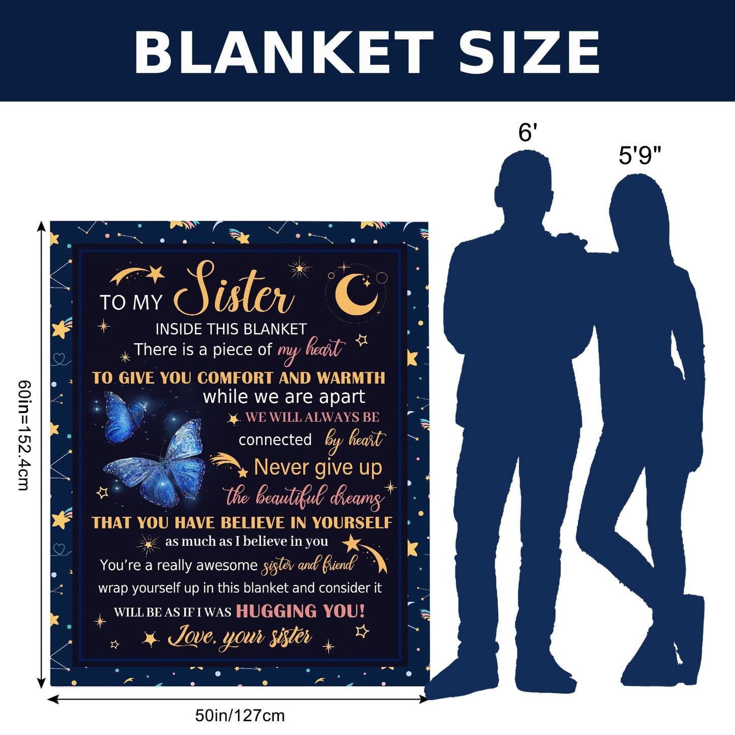 Sister Blanket Butterfly, 50"x60" - Sister Birthday Gifts, Sisters Gifts for Women, Birthday Gift for Sisters Adult, Butterfly Blanket for Sis, Present for Sis Christmas