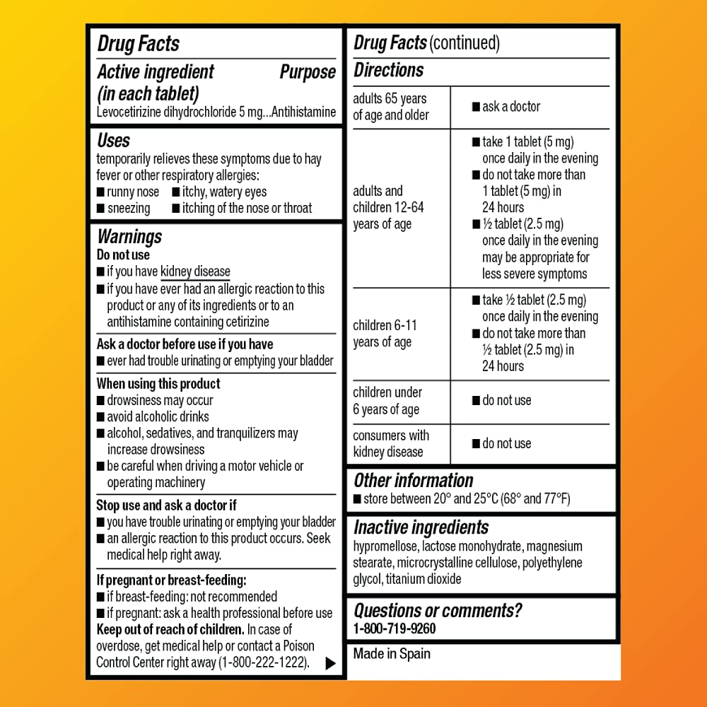 Amazon Basic Care 24 Hour Allergy Relief, Levocetirizine Dihydrochloride Tablets, 5 mg Antihistamine for Sneezing, Runny Nose, Itchy Nose or Throat and Itchy, Watery Eyes, 80 Count Pack