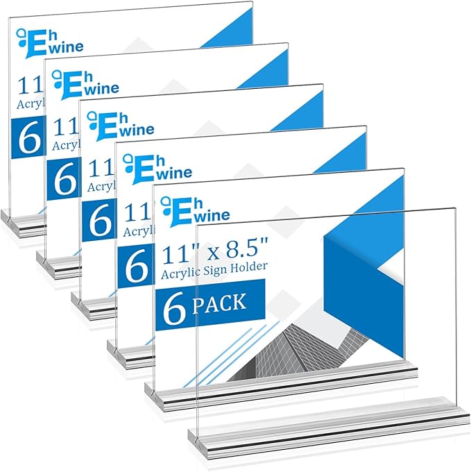 EHWINE 6 Pack Acrylic Sign Holder 8.5 x 11 Horizontal, Double-Sided Stand up Table Top Sign Holders, Clear Acrylic Picture...