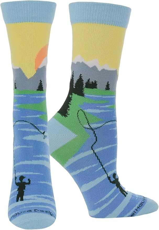 WHD Fly Fishing Crew Socks for Women & Men | Fishing Gift, Outdoor Adventure Socks