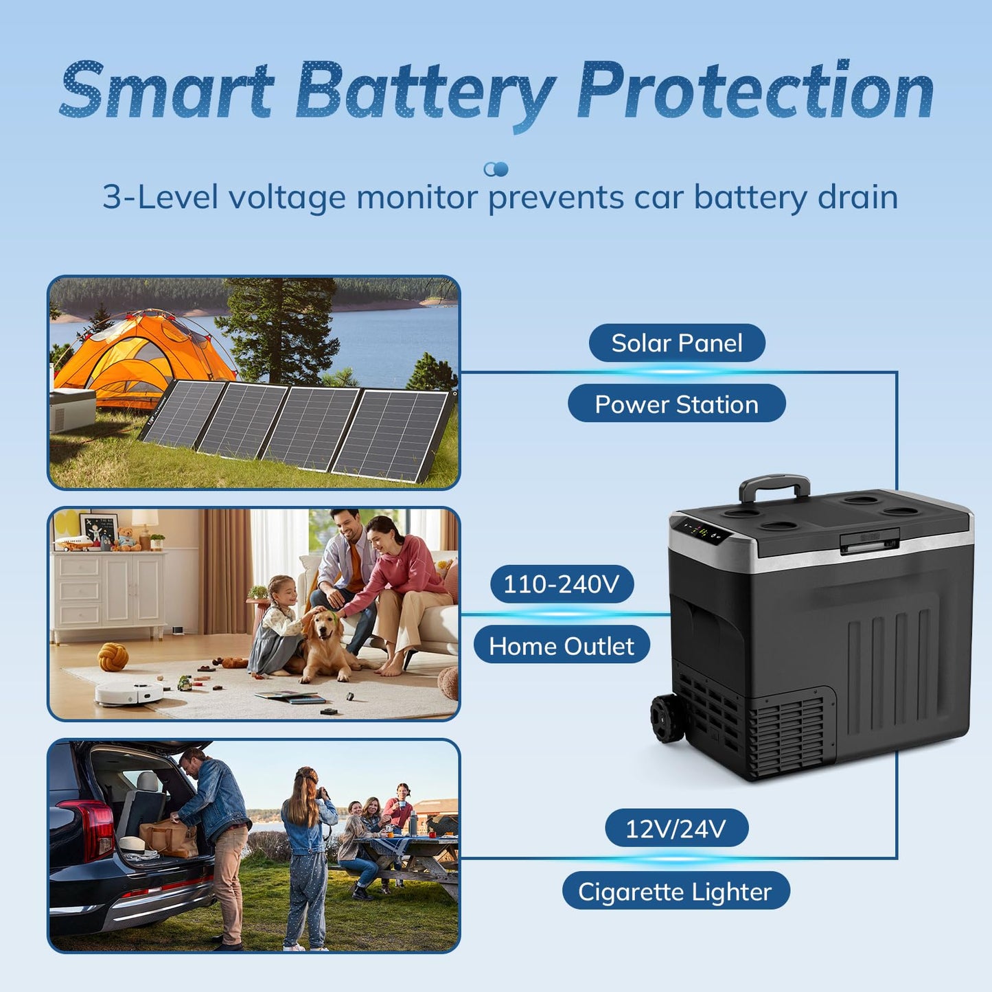 Antarctic Star Electric Cooler, 12 Volt Refrigerator 43Quart Portable Refrigerator 40LFreezer -4℉~68℉,12/24V DC 100~240V AC Car Fridge with Wheels&2 Baskets for Camping,Travel,RV,Car,BLACK