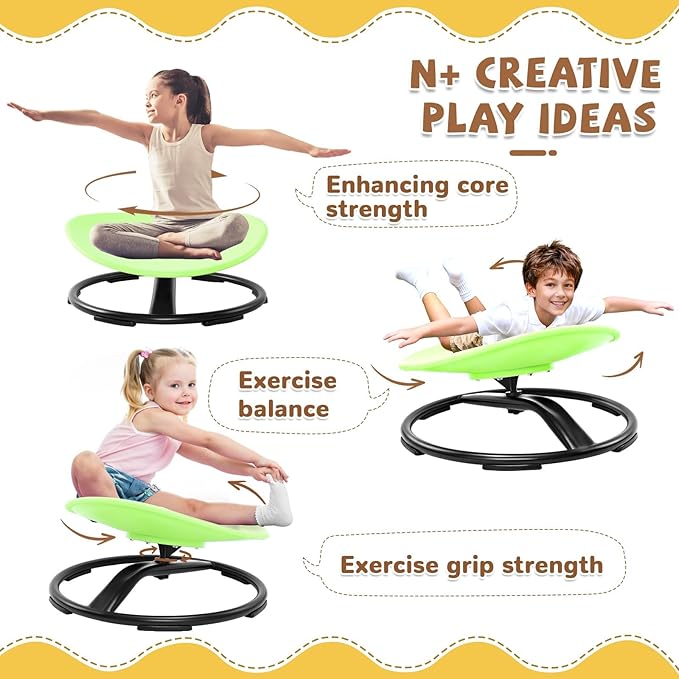 Zhenx Spinning Chair for Autistic Kids (Ages 3-18) - 220LBS Capacity Sensory Swivel Seat - Sensory Toy for Teens with ADHD/Autism - Sit and Spin Calming Gift to Improve Focus & Body Balance (Green)