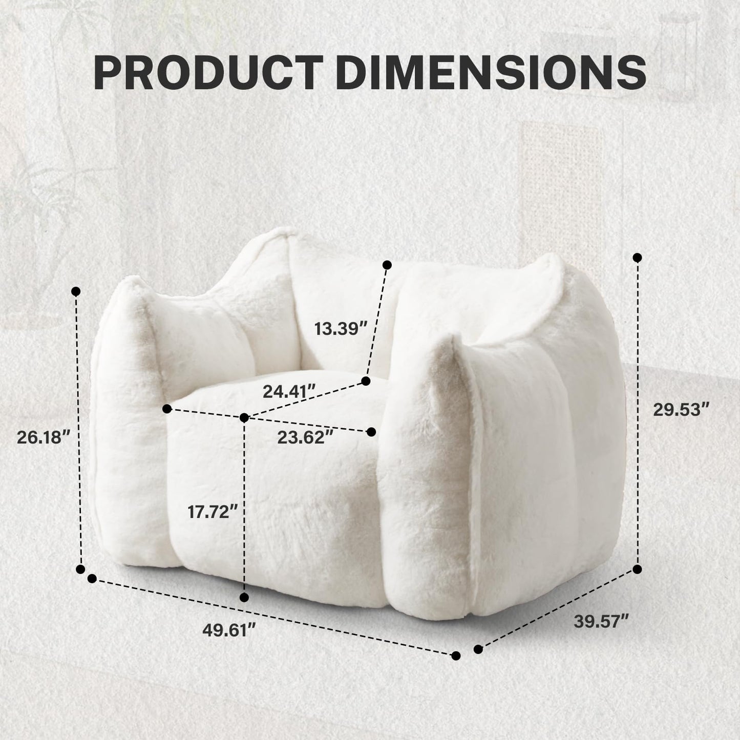 Giant Bean Bag Chair, Comfy Large Bean Bag Chairs for Adults and Kids, Fluffy Faux Rabbit Fur Floor Sofa for Living Room Bedroom Apartment, Beige