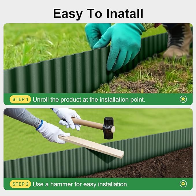 Land Guard Corrugated Metal Garden Edging, 12"×25Ft Steel Landscape Edging, Corrugated Metal Yard Edging Borders, Steel Edging for Landscaping, Garden Fence, Lawn, Flower Bed (Olive-Green)