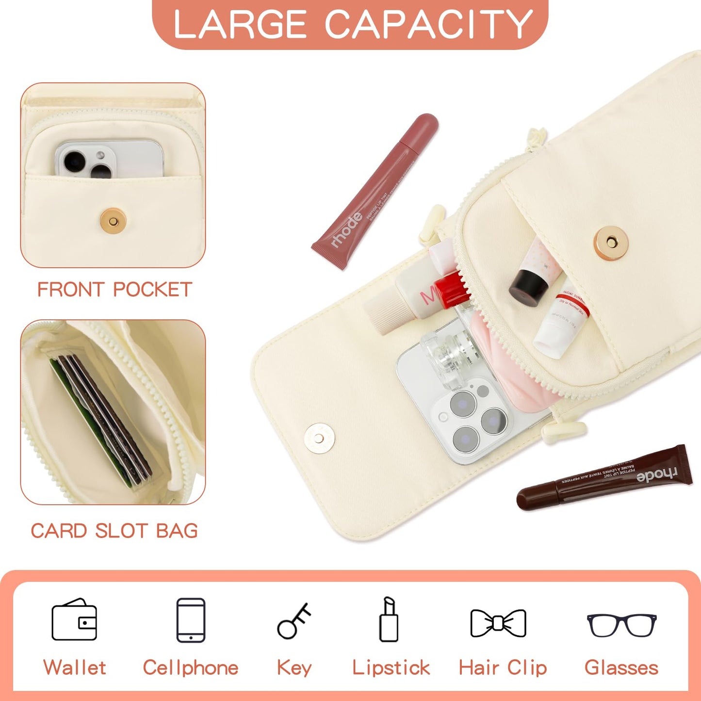 CLOUDWINGS Birthday Gifts for Girls Crossbody Purse Small Initial Cell Phone Purse Triple Compartment Crossbody Bags,Beige-S