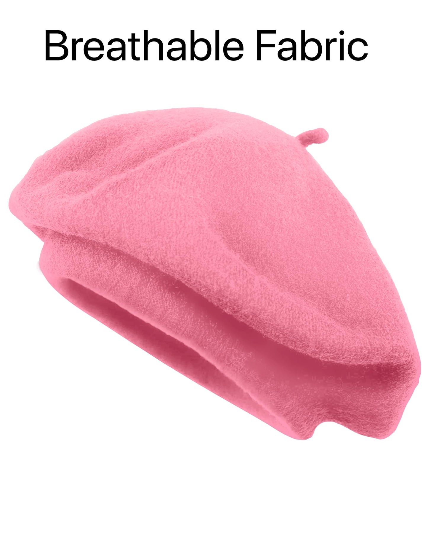 Parquet Solid Color French Beret Wool Material. Classic French, Casual and Chic Lightweight Beanie Cap Hat Pink