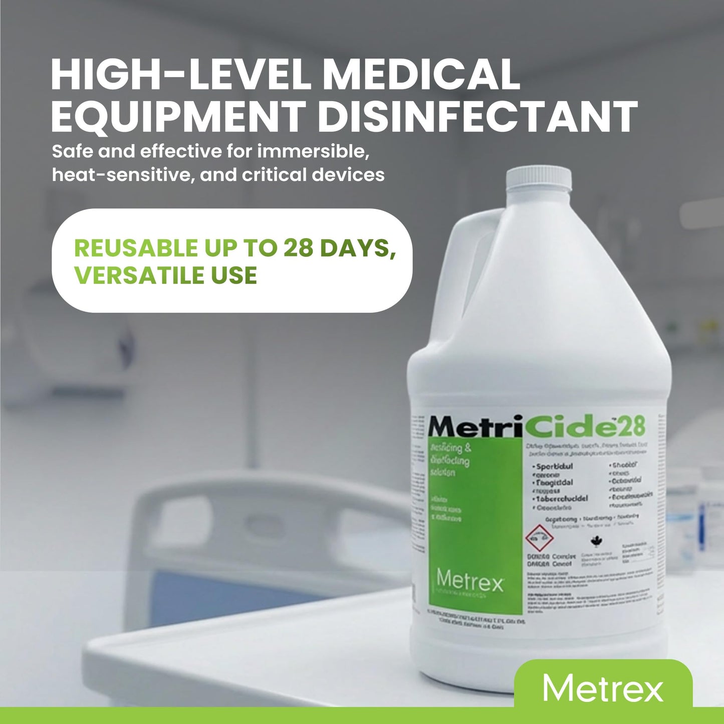 Metrex MetriCide 28 High-Level Sterilizing & Disinfecting Solution – 2.5% Glutaraldehyde, Reusable Up to 28 Days, Disinfectant Cleaner for Heat-Sensitive & Immersible Medical Instruments – 1 Gallon