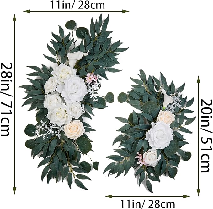 AitnWoy Artificial Wedding Arch Flowers Kit 2 PCS Dust Rose Flowers Silk Peony Floral Swag Welcome Sign for Wedding Ceremony Party Home Garland Decor (Blue)