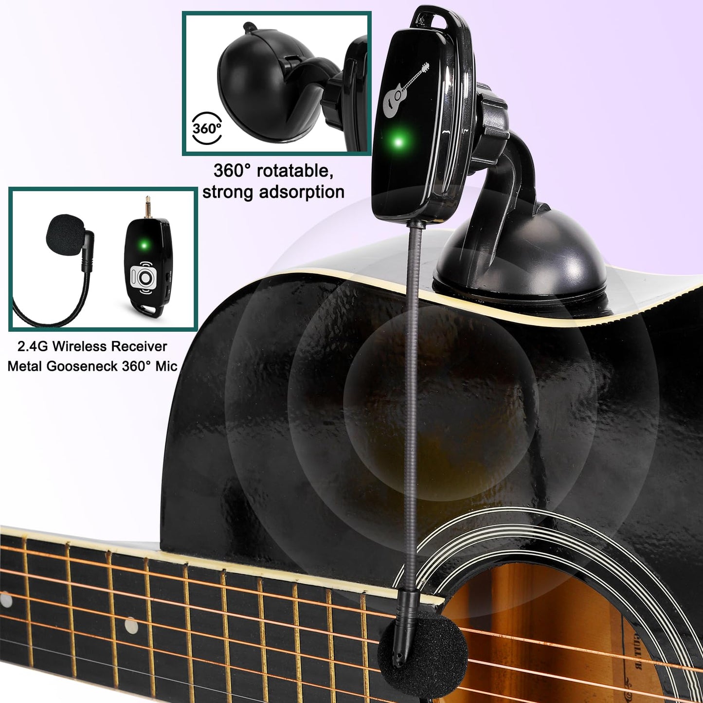 SAYTINAI Wireless Instrument Microphone System, 2.4G Cordless Clip-on Mics, Black, Model 2.4G MIC W 05 for Musicians and Performances