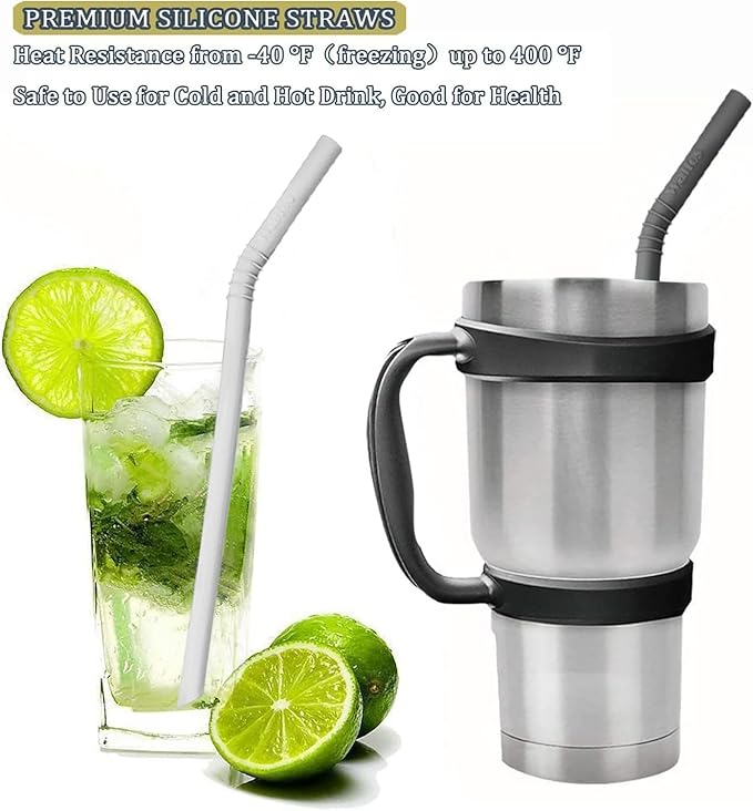 Walfos Reusable Silicone Straws -10.5 Inch Flexible Drinking Bendy straws for Smoothies/20 & 30 oz Tumblers, BPA Free (6 pcs Wide + 1 Cleaning Brushes ）