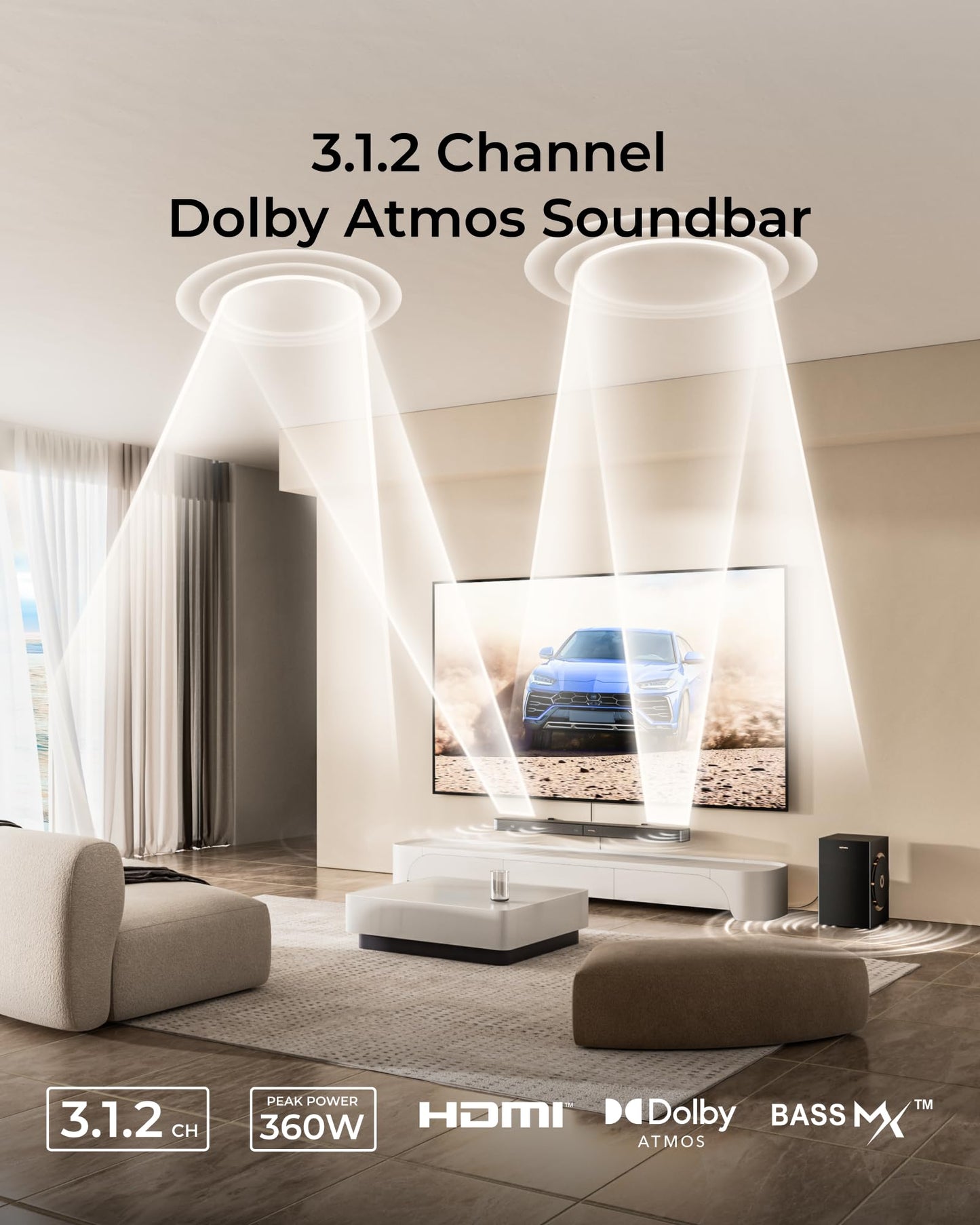 ULTIMEA 3.1.2ch Sound Bar with Subwoofer, Dolby Atmos, Surround Sound System for TV with 6.5 inch Subwoofer, Sound Bar for Smart TV, Soundbar for Home Theater, BT 5.4, HDMI eARC, Skywave F30 Boom