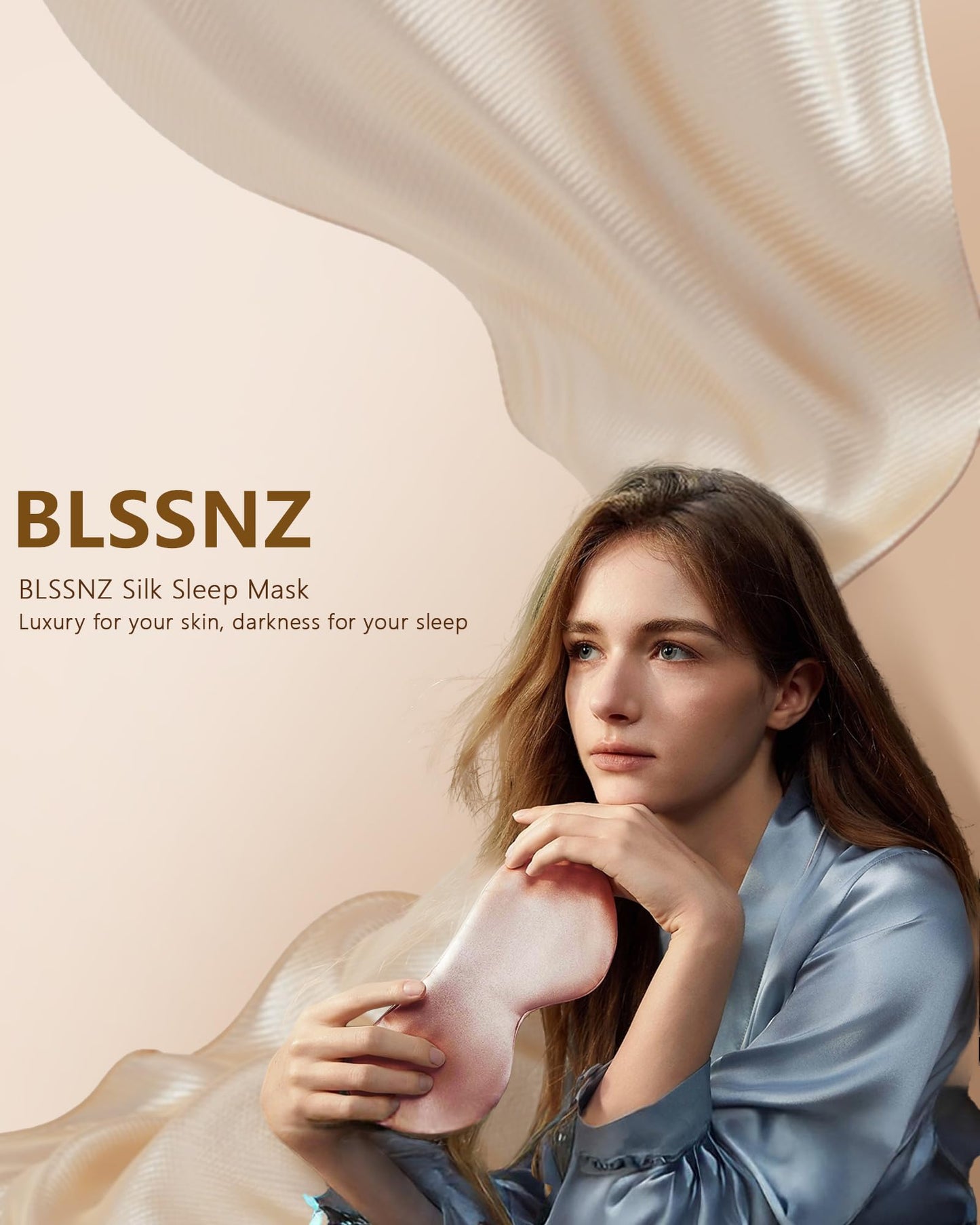 BLSSNZ Silk Sleep Mask for Women - Soft Breathable Organic Natural Mulberry Silk Fabric Blackout Eye Mask for Sleeping with Adjustable Straps No Pressure Eye Mask for Travel Essentials Gifts (Pink)
