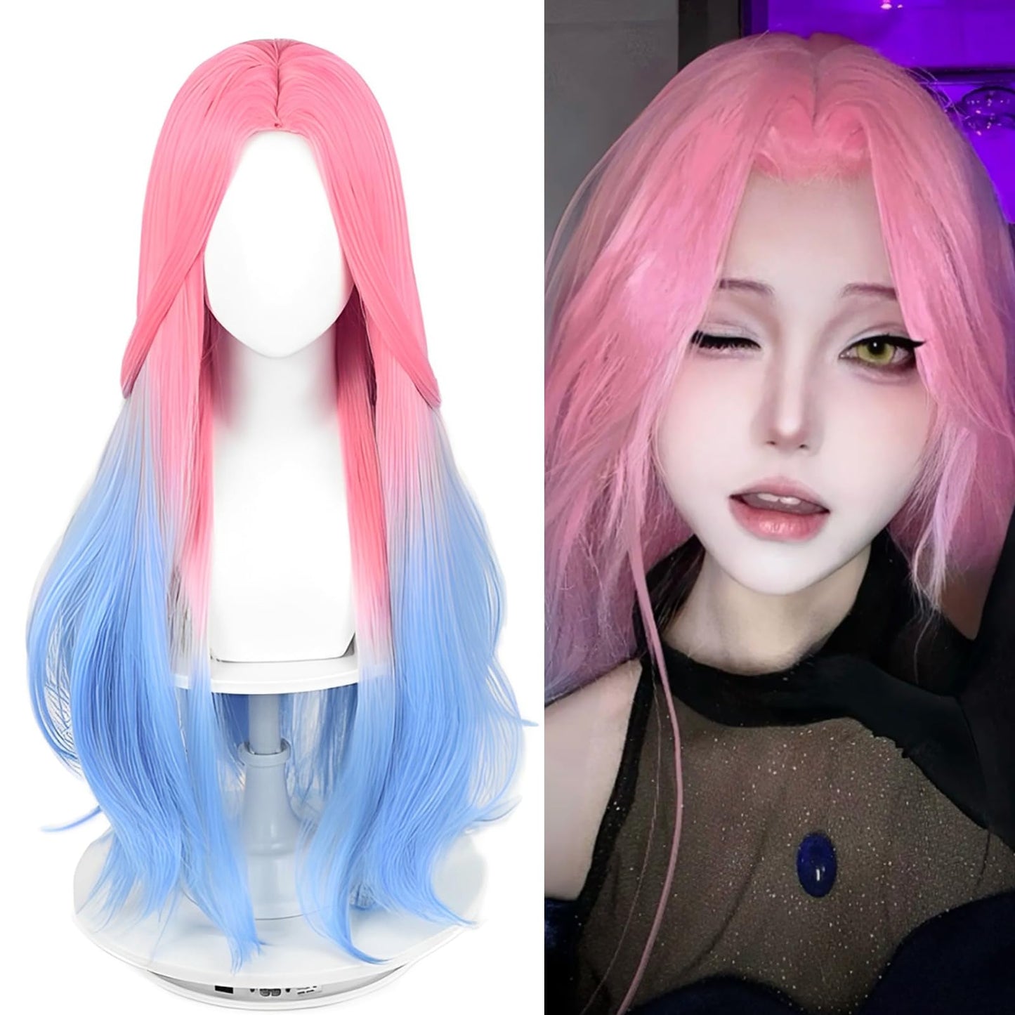 FILMIA 30 Inch Wig for Mizi Cosplay, Anime Pink Blue Ombre MIxed Straight Woman Wig Heat Resistant Synthetic Fiber for Halloween