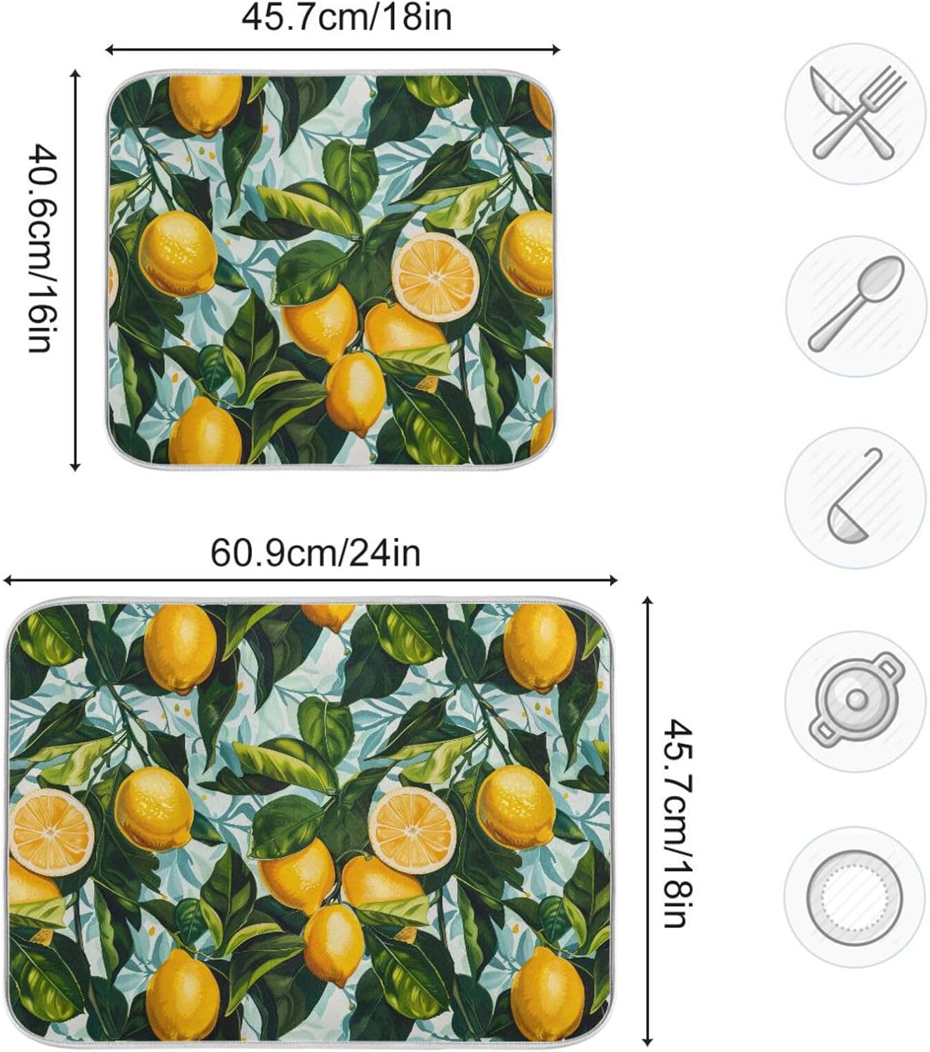 ALAZA Dish Drying Mat, Lemon Leaves Absorbent Dish Drying Pads for Kitchen Countertop 16 x 18 inches