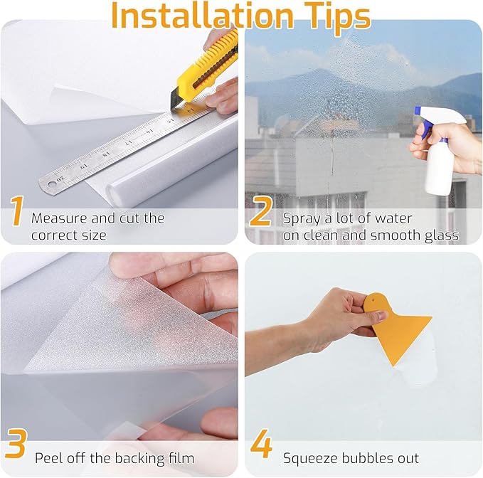 LUTE Window Privacy Film, Frosted Glass Window Film, Static Cling Heat Control Frosting Glass Sticker Removable, Non-Adhesive Opaque Covering for Bathroom Home Office Door (White, 23.6" x 118.1")