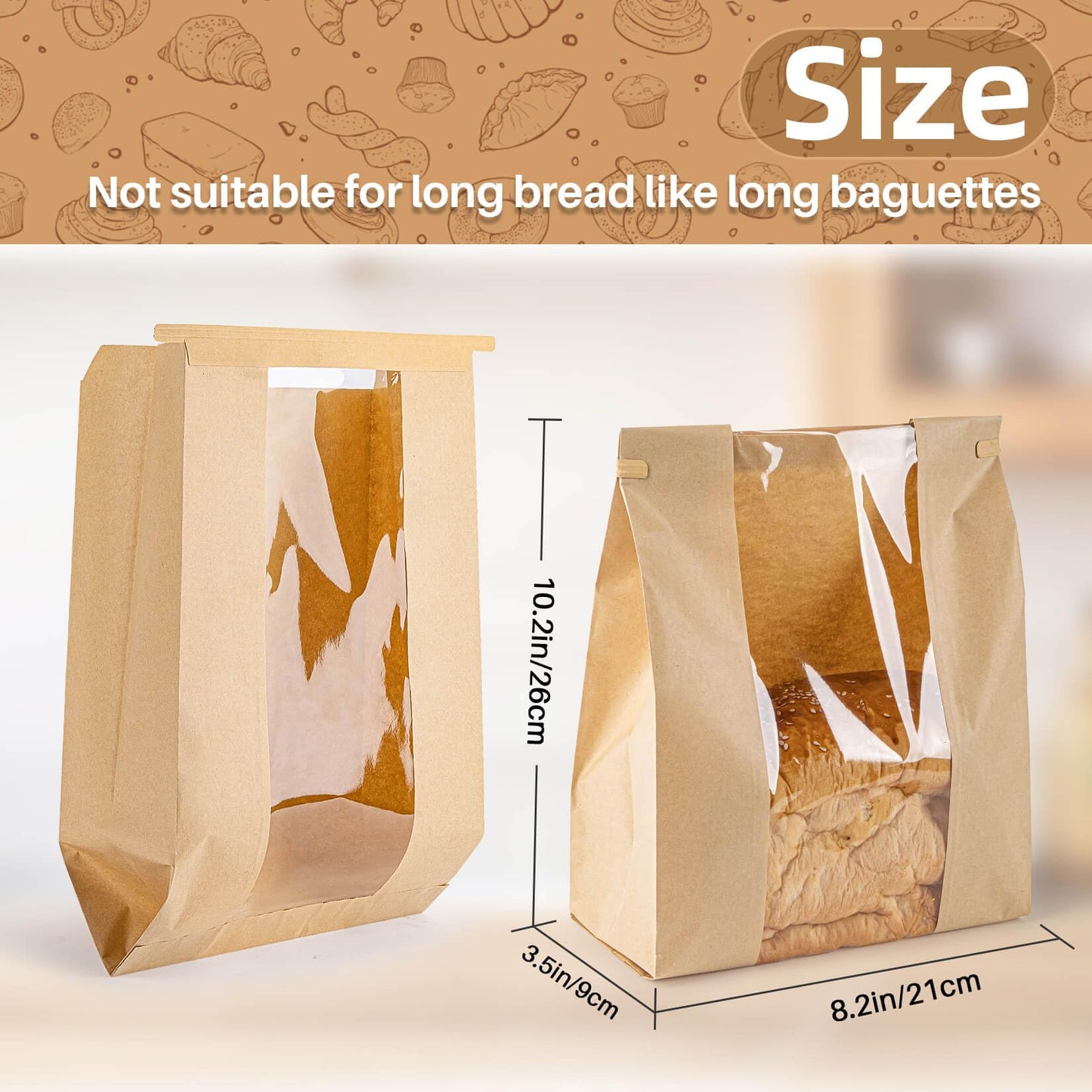 MAQIHAN 24 Bread Bags with Reusable Ties - Homemade Sourdough Bread Storage Bags Brown Paper Bagel Loaf Bakery Bags with Window Toast Bags with Resealable Ties Disposable Baked Goods Sale Packaging