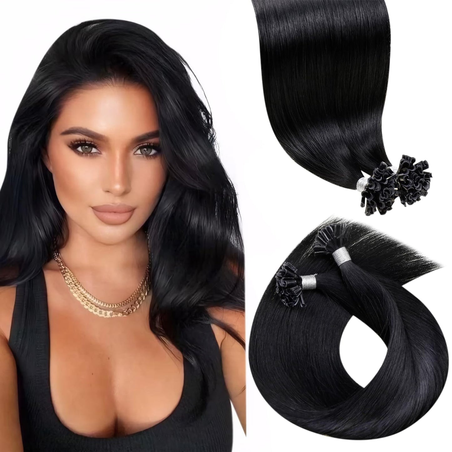 LaaVoo U Tip Hair Extensions Human Hair Black 20 Inch K Tip Hair Extensions Real Human Hair Jet Black Utip Hair Extensions Black