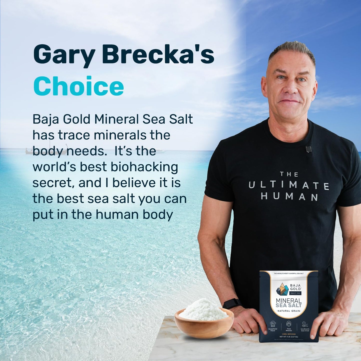 Baja Gold Mineral Sea Salt - Recommended by Gary Brecka - Authentic Fine Grind Salt for Cooking & Baking | Natural Baja Salt for Culinary Uses | Great for Finishing Dishes | 5 lb. Resealable Bag, 1,500+ Servings
