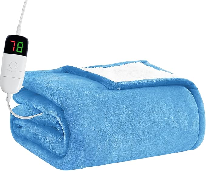 BOMOVA Heated Electric Throw Blanket - 50" x 60" Heating Blanket with 10 Heating Levels & 8 Hours Auto Off, Warm Flannel Blanket, Christmas Birthday Gifts for Women