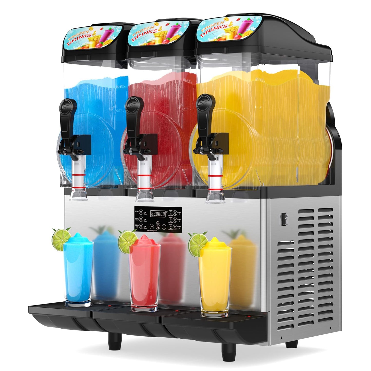 45L Commercial Slushy Machine with LED Light, 15L×3 Tanks Commercial Frozen Drink Machine, Stainless Steel Margarita Slushie Maker, Quick Making, for Wine Cocktails, Daiquiri Juice, Coffee