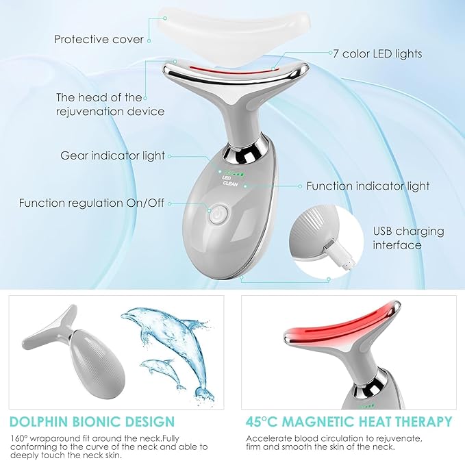 Facial Massager Face and Neck, Face 𝖲 culpting Wand with 7 Color Red (Grey)