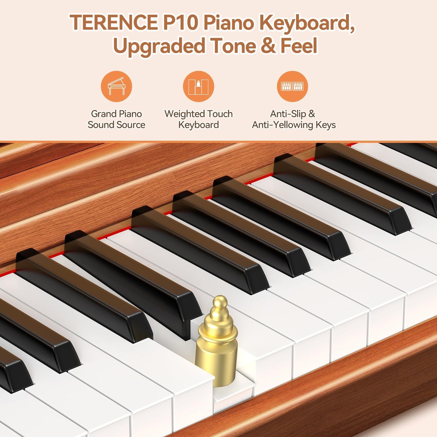 TERENCE P10 Weighted Keyboard Piano 88 Keys,Full-Size Electric Piano for Beginners,Digital Piano 88 Key Semi-Weighted Keyboard with Stand,Triple Pedal,Music Stand,Power Adapter