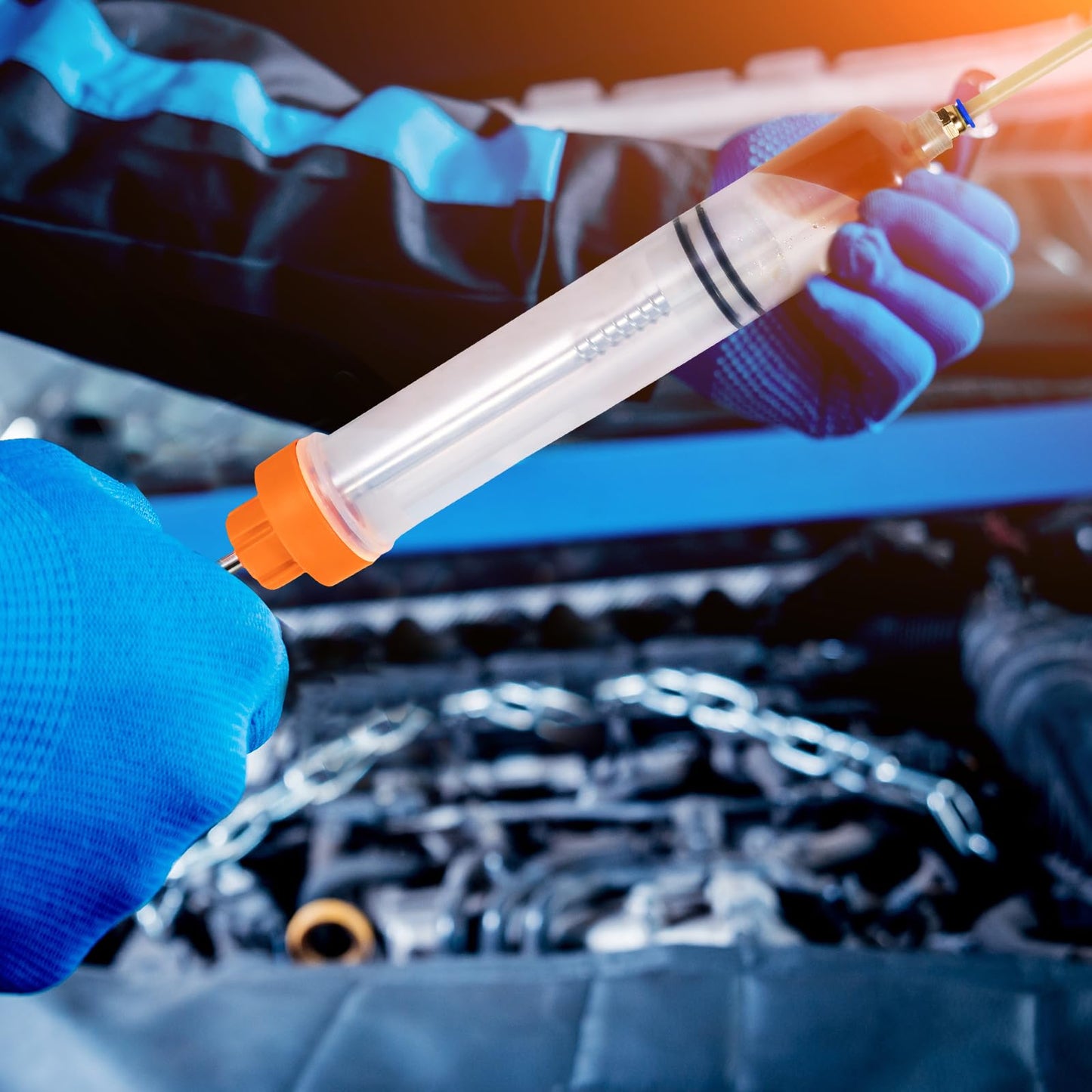 Gisafai 500cc Fluid Extractor Automotive Pump Manual Oil Extractor Pump Syringe for Gasoline Hand Cleaner for Power Steering, Hydraulic Fluid(Orange)