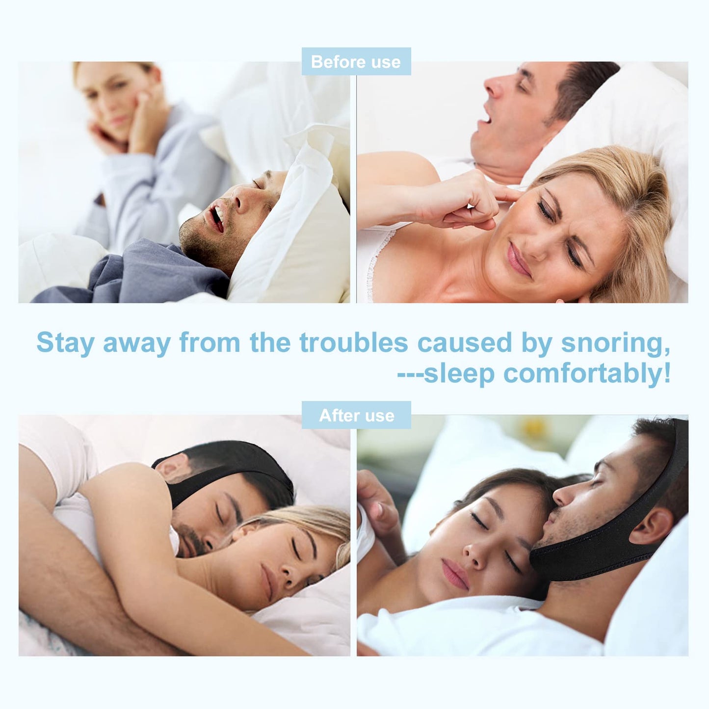 Anti-Snore Chin Strap Devices, Chin Strap for Sleeping Comfortable Snoring Solution, Breathable and Adjustable for Men and Women - Black11