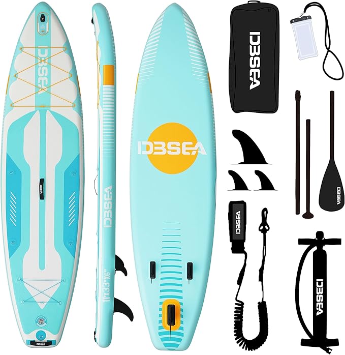 D3SEA 11 ft Inflatable Paddle Board with SUP Accessories, Non Slip EVA Deck, Extra Long Extra Wide iSUP, All Around Stand ...