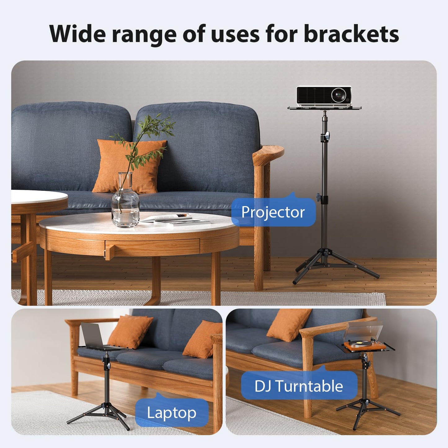 LEORFI Projector Stand Tripod, Laptop Tripod Stand, Foldable Portable Projector Floor Mount, Height Adjustable from 17.7" to 45.2", with Folding Plate, Capacity 22lb, for Outdoor Movies, Home, Office