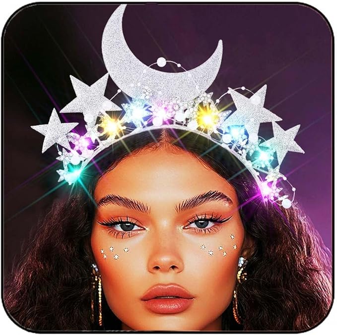 GORTIN Light up Star Headband LED Rhinestones Halo Crown Moon Costume Headwear Glitter Hair Accessories for Women