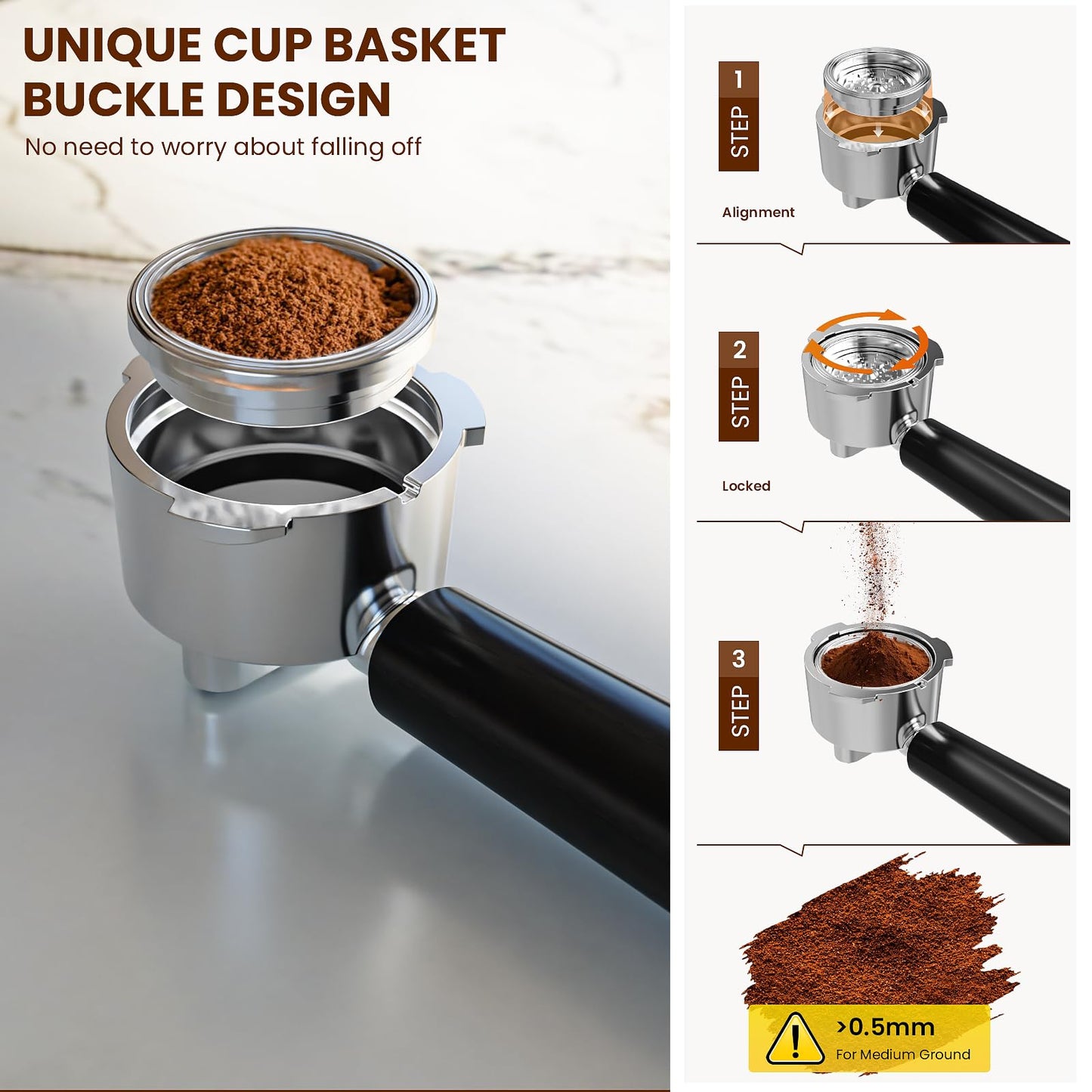 WAA 20 Bar Craft Barista-Grade Espresso, Upgraded 1350W Espresso Machine Stainless steel with Steam Frothing Wand, 1.2L Water Tank and Cup Warmer, Suitable for Espresso, Cappuccino and Latte (Silver)