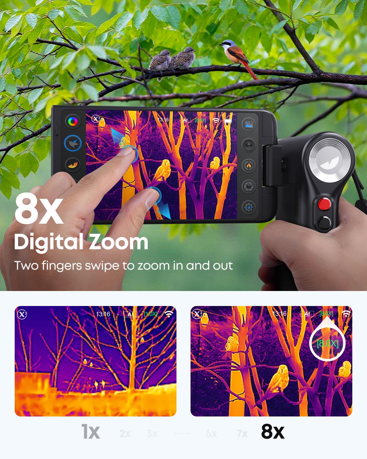Thermal Master DV2 - Birding Thermal Monocular, 1093 Yards Night Vision Infrared Camera with 50Hz, 15mK NETD, 5'' Rotatable Screen, 256x192 Ir Resolution, 10mm Manual Len, Wildlife Observation, Black