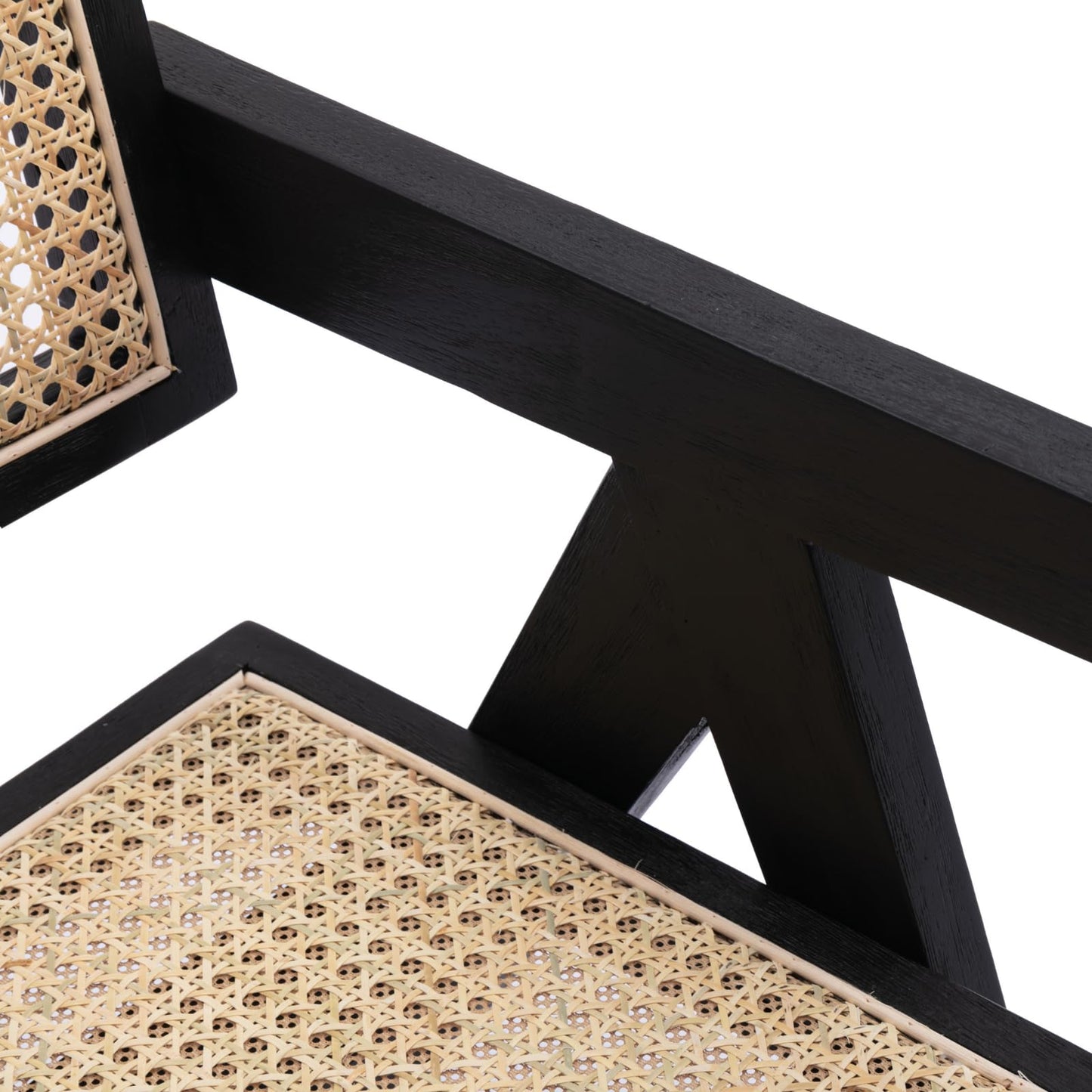 ChicAura Rattan Dining Chairs Set of 4, Mid Century Modern Dining Room Chairs Wicker Armchair Comfy Side Chair Black Wood Boho Kitchen Cane Side Chairs with Arms for Dining Room Bistro