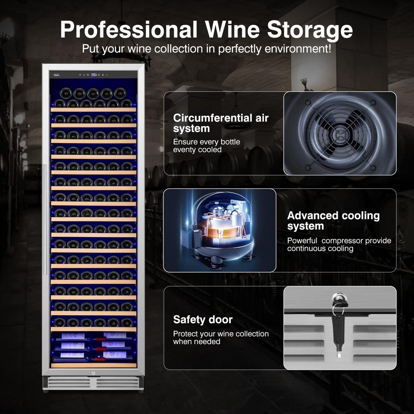 Velivi Upgraded 24 Inch Wine Cooler Refrigerator, 190 Bottles Wine Fridge with Professional Temperature Control System, Freestanding or Built-in installation, Quiet Operation