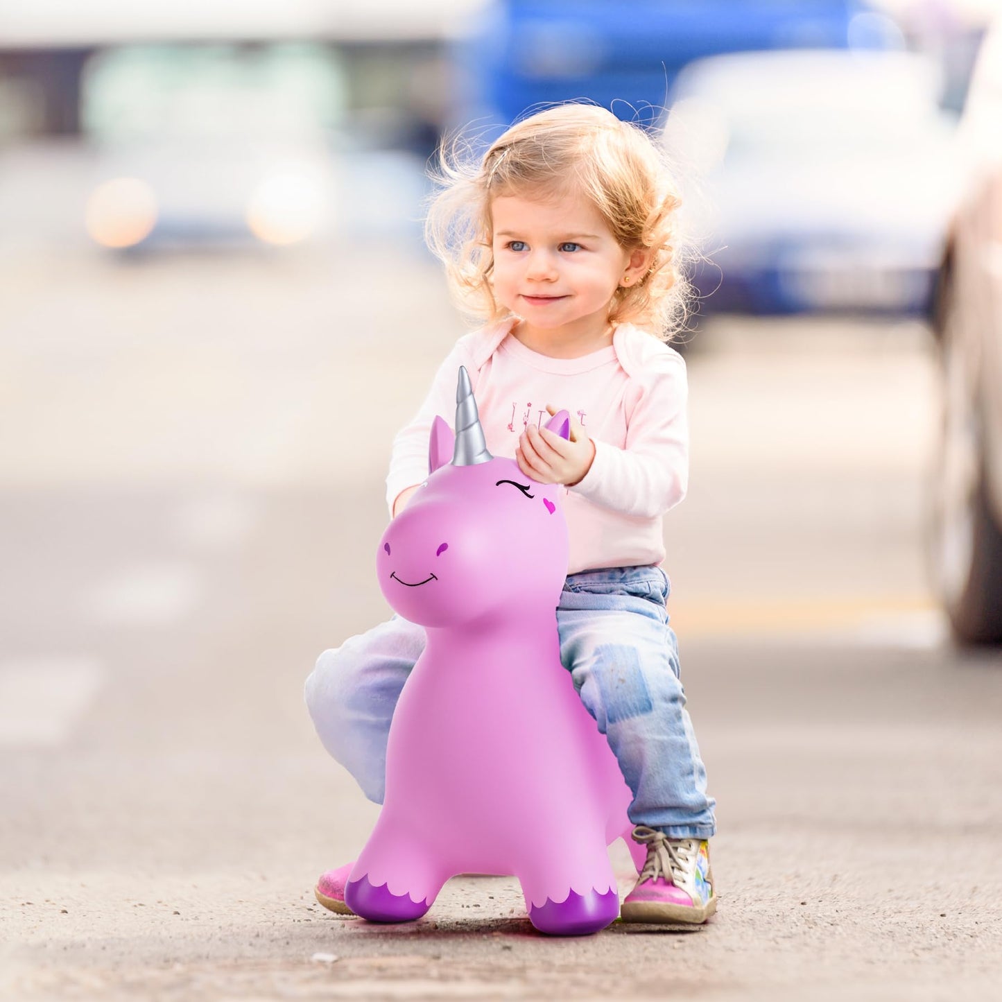 ZOOJOY Unicorn Bouncy Hopper, Inflatable Bouncy Horse Hopping Toys for Toddlers, Indoor Outdoor Bounce and Ride On Bouncer Boys Girls, Birthday Gifts for 18 Months 2 3 4 5 6 Year Old with Pump