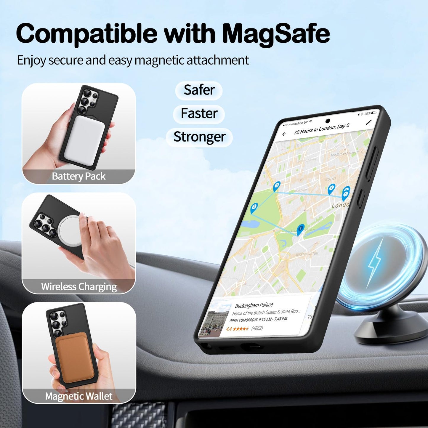 3-In-1 [360 Spin Stand+Magnetic+Ring Holder] Case For Samsung Galaxy S25 Ultra Fit For Magsafe, Military Grade Protective, Trans