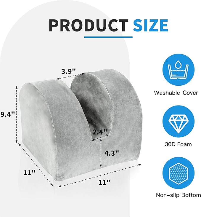 SCFOAMZAI Knee Replacement Pillow for Recovery - Leg Elevation Pillow with Firm Foam for Post-Surgery Sleeping, Hip & Ankle Pain Relief & Swelling Reduction, Includes Washable Velvet Cover (Grey)