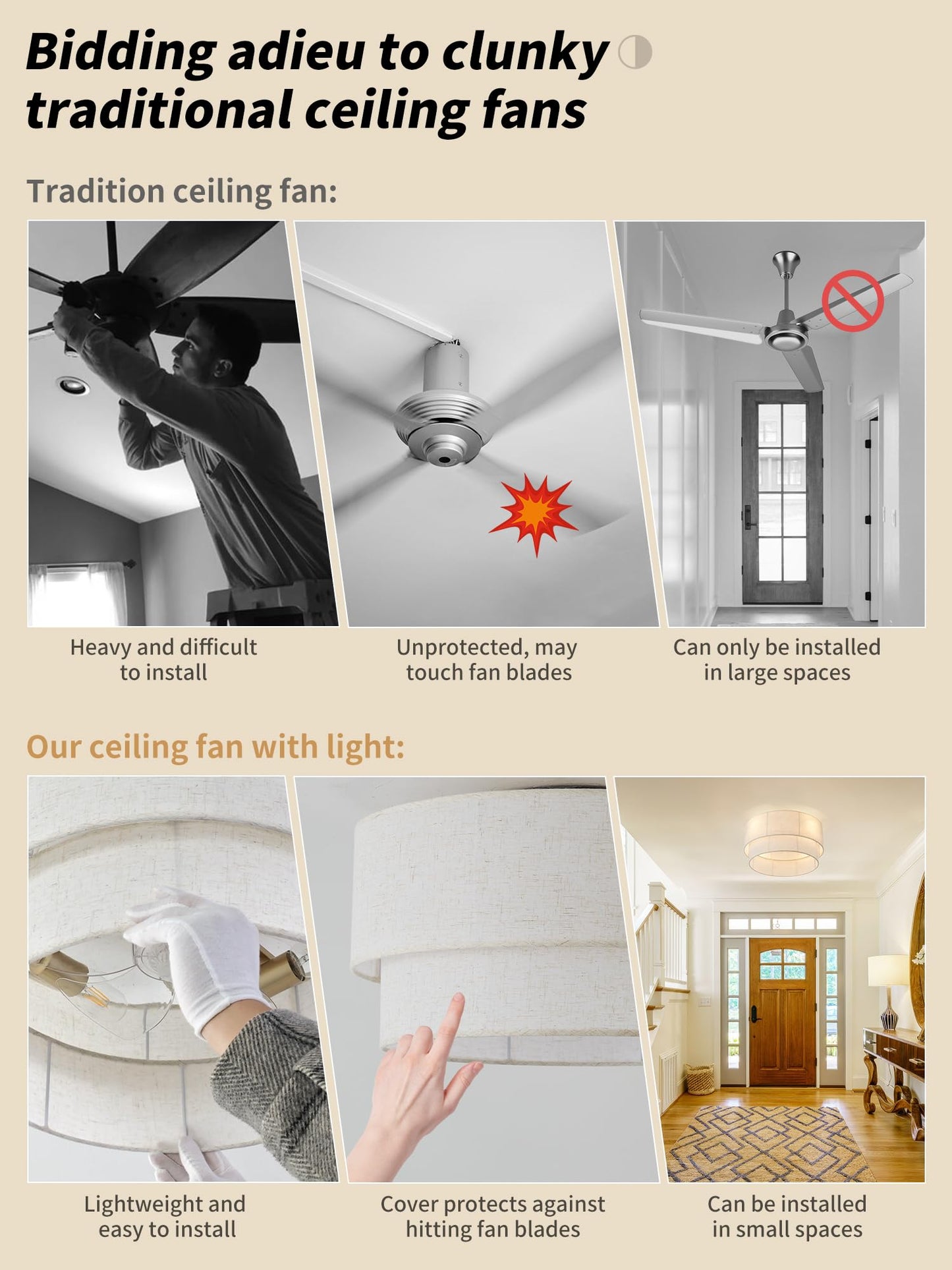 Sydacg Ceiling Fan With Lights Flush Mount, 20 Low Profile Boho Ceiling Fan With Light Remote Control, Bladeless Rattan 6 Speeds