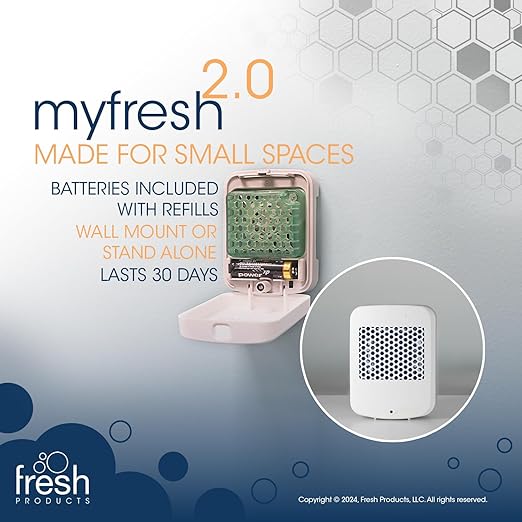 Fresh Products myfresh 2.0 Personal Air Freshener with Dry Fragrance Technology for Small Spaces Compact Design Motion Sensor Battery Included Cucumber Melon 6 pk