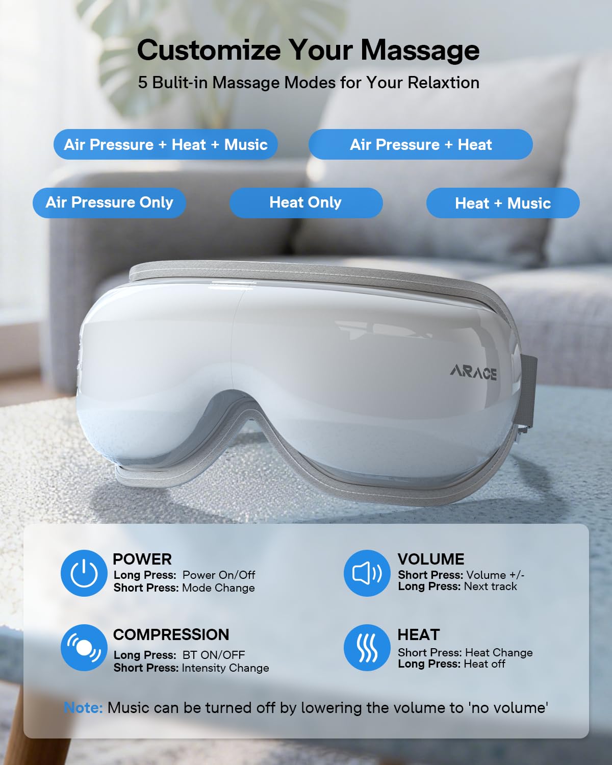 Eye Massager, Heated Eye Mask for Migraines/Strain/Dry Eyes Relief, Smart Sleep Mask with Heat & Bluetooth Music, Christmas Gift, Birthday Gifts for Mom Dad Women Men