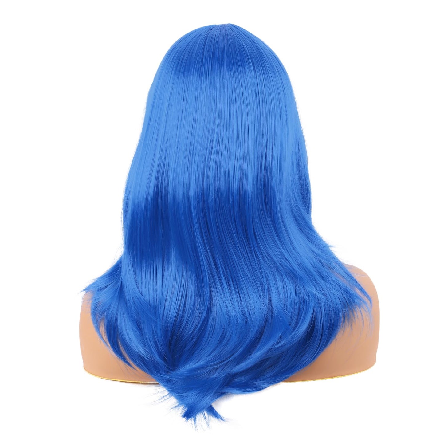 MapofBeauty 20 Inch/50 cm Long Layered With Bangs Straight Synthetic fiber Shoulder Length Hair Party Wig (Bright Blue)