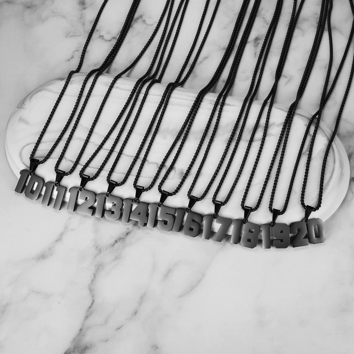 Number Necklaces Personalized Necklaces Black Initial Number Pendant Stainless Steel Chain Movement Necklaces for Men Women (64)