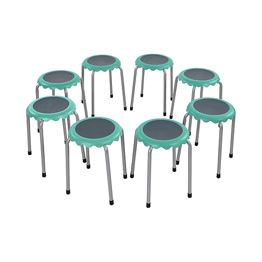 ECR4Kids Daisy Stackable Stool Set, Flexible Seating, Seafoam, 8-Piece