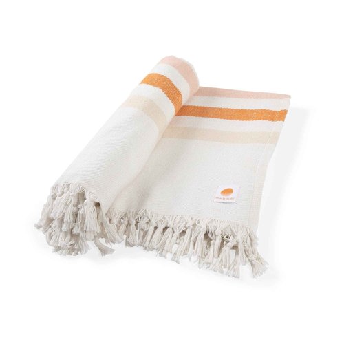 BEACH STATE Oceanside Outdoor Beach Blanket, 100% Cotton Picnic Blanket, 66" x 80" Throw Blanket, Machine Washable, Extra Large, (Sunset Stripe)